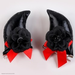 Рожки Чертёнка с цветами, чёрные (на зажимах) 8*4,5 см