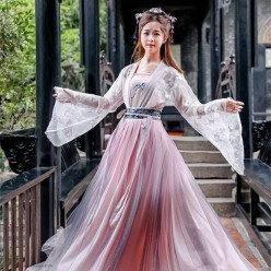 Костюм взрослый "Ханьфу Цветок" бел-роз р.42-44