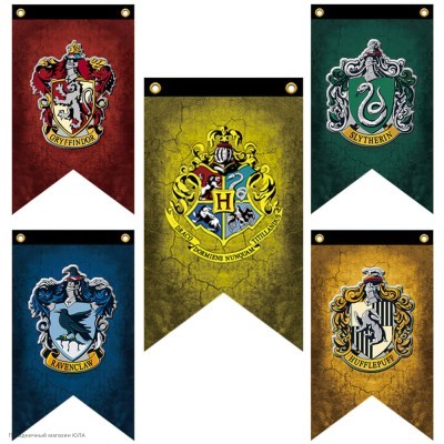Комплект флагов Хогвартс и факультеты 75*125см, 5шт РС01114