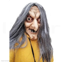 Маска Баба Яга большеглазая с волосами (латекс)