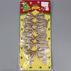 Бантики НГ золотые (блеск) 8*8см Набор 6шт