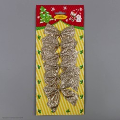 Бантики НГ розово-золотые (блеск) 8*8см Набор 6шт