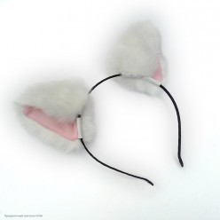 Уши Кошки "уголком" меховые, на ободке (бело-розовые)