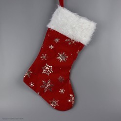 Носок для подарка "Снежинки" фольга (велюр, мех) 42*25 см