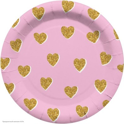 Тарелки "Сердечки" розовые 18 см 6шт, бумага 77450