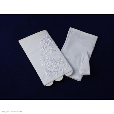 Перчатки без пальцев атласные с вышивкой Мини (бел) ВК4000B-1-б