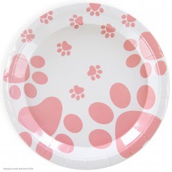 Тарелки "Лапки" бело-розовые 18 см 6шт, бумага