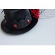 Шляпка-мини Цилиндр с кружевом, розой и перьями (чёрная) РС20112-219
