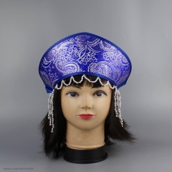 Кокошник "Дашенька" синий с серебром (ленты, резинка)