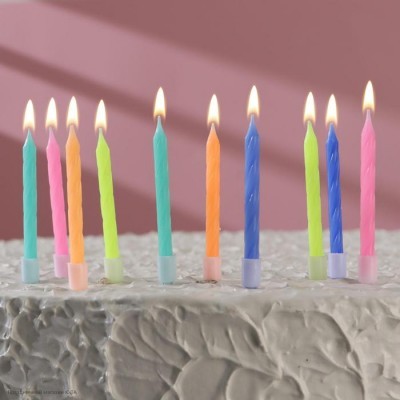 Свечи для торта "Неон" ассорти 10 шт, 7 см 3119580