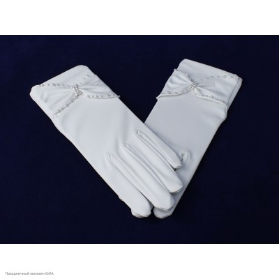 Перчатки лайкра с бусинами Мини (белые) ПР-0085-б
