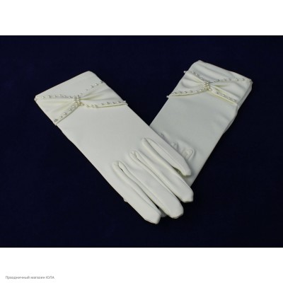 Перчатки лайкра с бусинами Мини (кремовые) ПР-0085-к