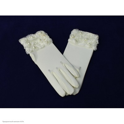 Пальцы сетчатые с розочками и жемчугом Мини (кремовые) ПР-0086с-к