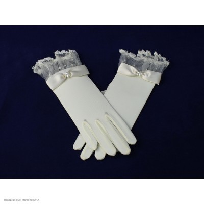 Перчатки сетчатые с рюшкой и бантиком Миди (крем) ПР-0016-к