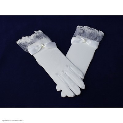 Перчатки сетчатые с рюшкой и бантиком Миди (белые) ПР-0016-б