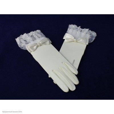Перчатки сетчатые с кружевом и бантиком Миди (крем) ПР-0025-к