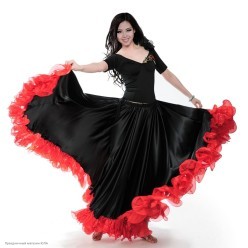 Юбка испанская с рюшей органза 90см чёрно-красная