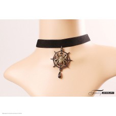 Чокер-бархотка с подвеской "Паук на паутине" (кожзам,металл)