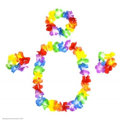 Набор Гавайский (лея, венок, браслеты) многоцвет РС16004-2
