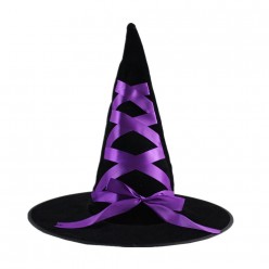 Колпак Ведьмы чёрный (велюр) фиолетовая лента