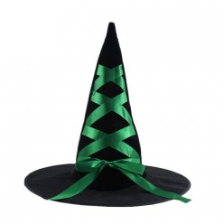 Колпак Ведьмы чёрный (велюр) зелёная лента