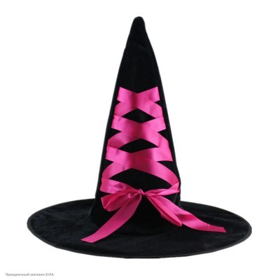 Колпак Ведьмы чёрный (велюр) розовая лента РС20015-р