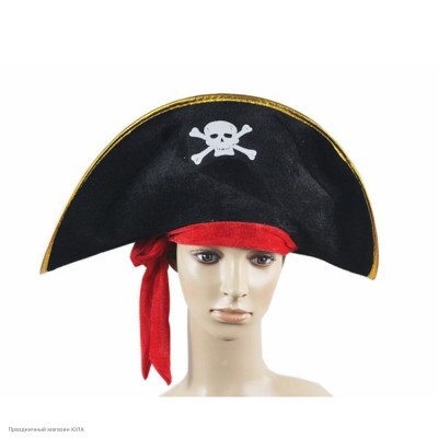 Шляпа Пирата с красными лентами (велюр) РС20018-1