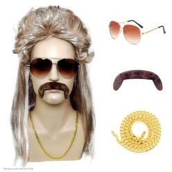 Набор "Рокер 70-х" (парик светлый, очки, усы, цепь)
