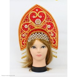 Кокошник "Раиса" красно-золотой