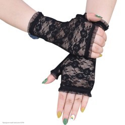 Перчатки Гипюр без пальцев 15см чёрные