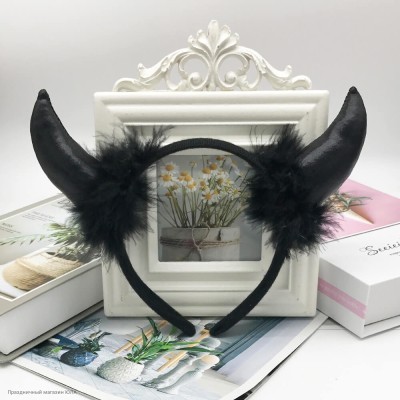 Рожки Чертёнка с пухом чёрные (металлик) 19*19см РС14101-4ч