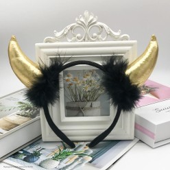 Рожки Чертёнка с пухом золотые (металлик) 19*19см