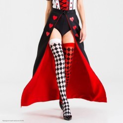 Чулки "Шахматка" (белые/красные, чёрные квадратики), капрон
