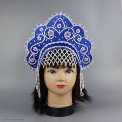 Кокошник "Тоня" синий с белым