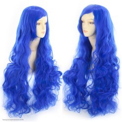 Парик волны с чёлкой 80см матовый, синий