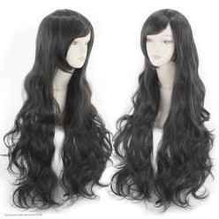 Парик волны с чёлкой 80см матовый, чёрный