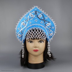 Кокошник "Авдотья" голубой с серебром