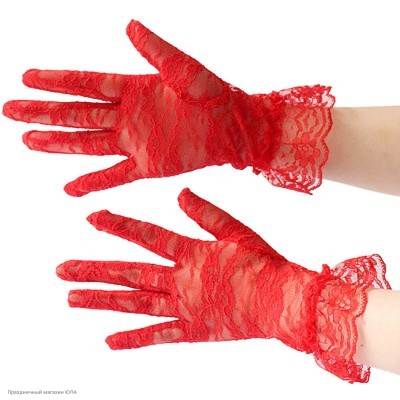 Перчатки Гипюр Мини (кисть) с оборкой 27см красные РС13529-к
