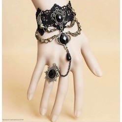 Браслет на кисть кружевной  "Сердца с крыльями" с кольцом