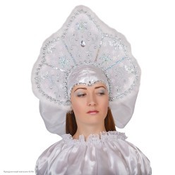 Кокошник "Снегурочка" белый НГ (сетка, пух)