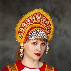 Кокошник "Ангелина" красный с золотом