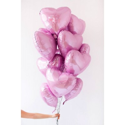 Фонтан "Любовь в воздухе" из 10 розовых фольгированных шаров-сердец