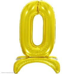 Шар фольга Цифра на подставке "0" золотая 81см