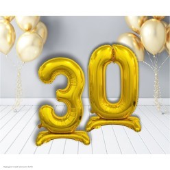 Шар фольга Цифра на подставке "0" золотая 81см